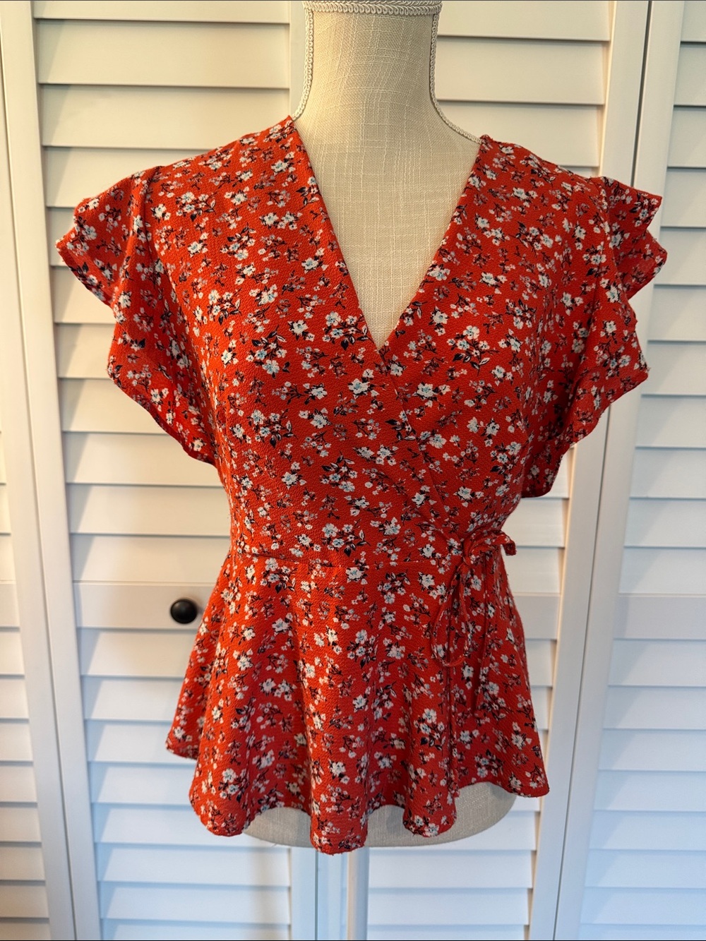 Monteau Faux Wrap Peplum Top
